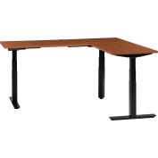 Interion® L-Shaped Electric Height Adjustable Desk, 60"W x 24"D, Cherry W/ Black Base