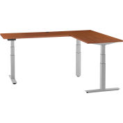 Interion® L-Shaped Electric Height Adjustable Desk, 60"W x 24"D, Cherry W/ Gray Base