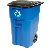 Rubbermaid Commercial Slim Jim Recycling Station Kit, 2-Stream  Landfill/Mixed Recycling, 46 gal, Plastic, Blue/Gray (2007914)