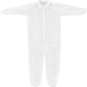 Global Industrial Disposable Polypropylene Coverall, Elastic Wrists/Ankles, WHT, SML, 25/Case