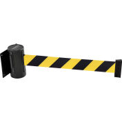 Global Industrial Wall Mount Retractable Belt Barrier, Black Case W/7-1/2' Black/Yellow Belt