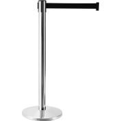 Global Industrial Crowd Control Stanchion, 40" Stainless Steel Post, 7-1/2' L Black Belt - Pkg Qty 2