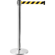 Global Industrial Retractable Belt Barrier, 40" Stainless Steel, 7-1/2' Black/Yellow, Qty 2