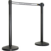 Retractable Belt Barrier, 40" Black Post, 13' Black "Social Distancing 6 Ft" Belt - Pkg Qty 2