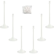 Plastic Stanchion Kit - White - 6pk 50' of 2" Chain W/ C-Hooks Incl. - 2" Pole, 14" Base, 41"H