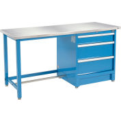 Global Industrial™ 72"Wx30"D Modular Workbench with 3 Drawers, Stainless Steel Square Edge, BL