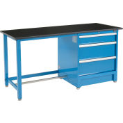 Global Industrial&#153; 72&quot;Wx30&quot;D Modular Workbench with 3 Drawers, Phenolic Resin Safety Edge, Blue