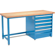 Global Industrial™ 72Wx30D Modular Workbench, 5 Drawers, Maple Butcher Block Square Edge, Blue