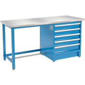 Global Industrial 72"Wx30"D Modular Workbench with 5 Drawers, Stainless Steel Square Edge, BL