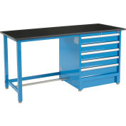 Global Industrial&#153; 72&quot;Wx30&quot;D Modular Workbench with 5 Drawers, Phenolic Resin Safety Edge, Blue