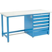 Global Industrial 72"Wx30"D Modular Workbench W/ 5 Drawers, Plastic Laminate Safety Edge, Blue
