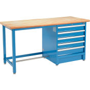 Global Industrial 72Wx30D Modular Workbench, 5 Drawers, Maple Butcher Block Safety Edge, Blue