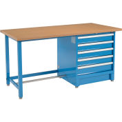 Global Industrial 72"W x 30"D Modular Workbench with 5 Drawers - Shop Top Square Edge - Blue