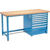 Global Industrial&#153; 72Wx30D Modular Workbench, 7 Drawers, Maple Butcher Block Square Edge, Blue
