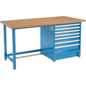 Global Industrial 72"W x 30"D Modular Workbench with 7 Drawers - Shop Top Square Edge - Blue
