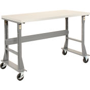 Global Industrial 60 x 30 Mobile Fixed Height Flared Leg Workbench - ESD Square Edge Gray