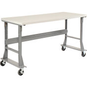 Global Industrial 72 x 30 Mobile Fixed Height Flared Leg Workbench - Laminate Square Edge Gray