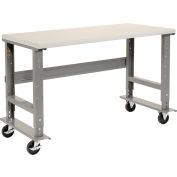Global Industrial 60x36 Mobile Adj. Height C-Channel Leg Workbench - Laminate Square Edge