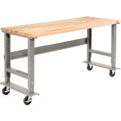Global Industrial 60x30 Mobile Adjustable Height C-Channel Leg Workbench - Maple Square Edge