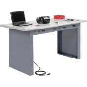 Global Industrial Workbench w/ Laminate Safety Edge Top & Power Apron, 72"W x 30"D, Gray