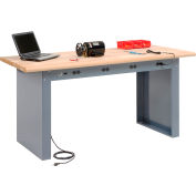 Global Industrial&#153; Panel Leg Workbench w/Maple Safety Edge Top & Power Apron, 72&quot;W x 30&quot;D, Gray