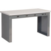 Global Industrial™ Panel Leg Workbench w/ESD Square Edge Top & Power Apron, 72"W x 30"D, Gray