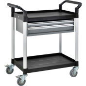 Global Industrial™ Utility Cart, 2 Shelves, 2 Drawers, 440 lb. Cap, 26"L x 17"W x 37"H, Black