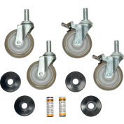 Nexel Stem Caster Set (4)5"X1-1/4"Gray Polyurethane W/ Plastic Brake Plate