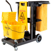 Global Industrial™ Janitor Cart Black with Mop Bucket and Wet Floor Sign