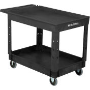Global Industrial Plastic 2 Tray Black Shelf Service Utility Cart 44x25-1/2 5" Rubber Casters
