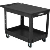 Global Industrial Plastic 2 Flat Black Shelf Service Utility Cart 44x25-1/2 5" Rubber Casters