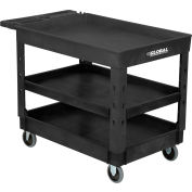 Global Industrial Plastic 3 Tray Black Shelf Service Utility Cart 44x25-1/2 5" Rubber Casters