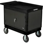 Rubbermaid® Plastic Flat Top Utility Cart, 2 Shelf, 54Lx25W, 5 Casters,  Black