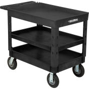 Global Industrial Plastic 3 Tray Black Shelf Service & Utility Cart, 44"x25-1/2", 8" Pneumatic