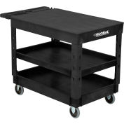 Global Industrial Plastic Black 3 Flat Shelf Service Utility Cart 44x25-1/2 5" Rubber Casters