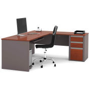 Bestar® L Desk with Pedestal - 71" - Bordeaux & Slate - Connexion Series