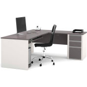 Bestar® L Desk with Pedestal - 71" - Slate & Sandstone - Connexion Series