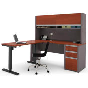Bestar® Connexion L-Desk with Hutch with Electric Height AdjusTable Table Bordeaux & Slate