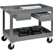 Global Industrial Stock Cart w/2 Drawers & 2 Shelves, 500 lb. Cap, 36"L x 24"W x 32"H, Gray