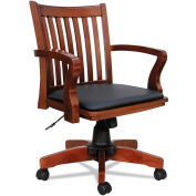 Alera® Wood Slat-Back Leather Office Chair - Cherry with Black Seat - Postal Series