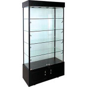 Lighted Glass Tower Showcase - Fully Assembled - 40"W x 18"D x 73"H - Black