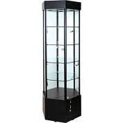 Lighted Glass Tower Showcase-Hexagon - Fully Assembled - 25"W x 22"D x 73"H - Black