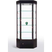 Lighted Glass Tower Showcase-Hexagon - Fully Assembled - 33"W x 22"D x 73"H - Black