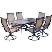 Hanover® Monaco 7 Piece Patio Dining Set w/ 6 Sling Swivel Rockers & Tile Top Dining Table