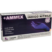 Ammex® AINPF Textured Medical/Exam Nitrile Gloves, Powder-Free, Indigo, Small, 100/Box