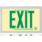 Rigid Plastic `Green' Exit Sign Inside Silver-Colored Brushed Aluminum Frame