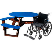 Polly Products Open Round Handicap Access Table, Blue Top/Brown Frame