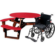 Polly Products Open Round Handicap Access Table, Red Top/Brown Frame