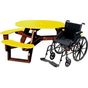 Polly Products Open Round Handicap Access Table, Yellow Top/Brown Frame