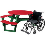 Polly Products Open Round Handicap Access Table, Red Top/Green Frame